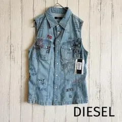 【新品タグ付き】DIESEL ディーゼル 落書きグラフィック デニムベスト S