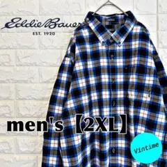 y189【Eddie Bauer】刺繍ロゴネルシャツ【メンズ2XL】チェック柄