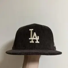 LAロゴ ダークブラウン　 コーデュロイ 59FIFTYキャップ 7 3/8