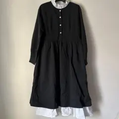 coko.tokyo Aラインボタンフリルワンピース ブラック