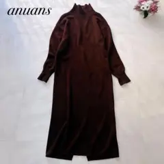 アニュアンス✨ウールカシミヤタートルニットワンピース マキシ丈 ブラウン フリー