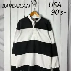 90s～ カナダ製 BARBARIAN 極太ボーダー 長袖ラガーシャツ S 白黒