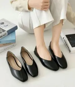 パンプス 2WAY スクエアトゥ Vカット フラット / バブーシュ