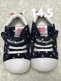 MIKIHOUSE ドット柄スニーカー 14.5ネイビー/ピンク　ミキハウス