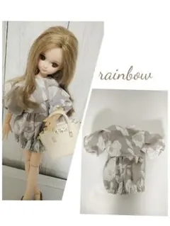 22センチドールサイズの服210 ハンドメイド ピンク花柄ワンピース