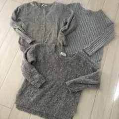 グレーの長袖ニット3点セット