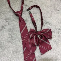 バーガンディ ストライプ ネクタイ・リボンセット