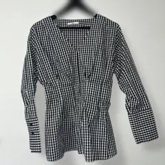 SLY ブラックチェック Vネックシャツ FREEサイズ