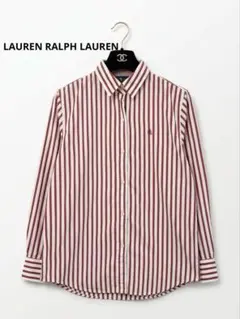 【LAUREN RALPH LAUREN】ストライプブラウス M ワインレッド