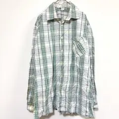 80s ユーロ古着 チェックシャツ 緑 L相当 グランジ 雰囲気系 綿100%