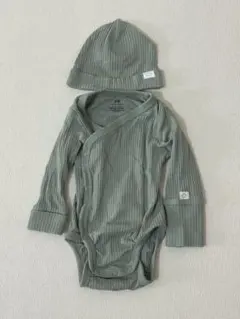 H&M オーガニックコットン リブロンパースと帽子セット