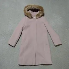 ピンクベージュ　ロング　コート　アウター　　フード付き　2way　XS