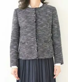 ファンシーツィードフリンジノーカラージャケット
