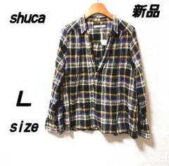 Ｌ 新品タグ付き Shuca 袖調節ボタン付き チェック シャツのサムネイル