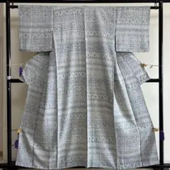 ■E5129■正絹■千總謹製　反端付　灰青色　植物柄　袷　着物■丈156　裄63