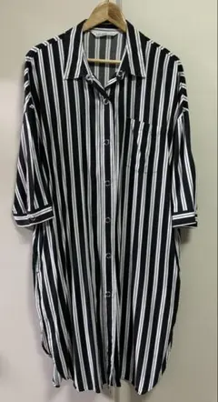 ZARA BASIC☆ストライプ ロングシャツワンピース☆L