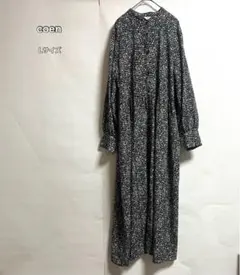 coen コーエン 花柄ワンピース ロング丈 総柄 前開き 羽織り モノクロ　L