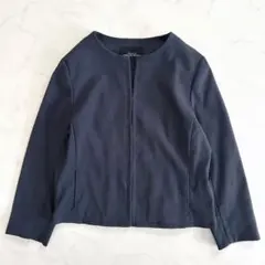 グリーンレーベルリラクシング 麻混ノーカラージャケット 46 大きいサイズ 紺