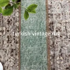 パッチワーク41×91 ペールグリーン　チョコ　ミルキー　トルコヴィンテージラグ