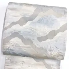 袋帯　膨れ織　遠山　よろけ模様　銀糸　着物　078ty