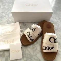 未使用！Chloé クロエ　ロゴ　ウッディ　フラット　ミュール　サンダル　39のサムネイル