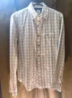 GAP メンズXS ライトブルー×ホワイトチェック長袖シャツ