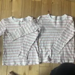 無印良品　ピンク　ストライプ 長袖Tシャツ　110cm 2枚セット　双子
