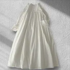 ICHI イチ ギャザーたっぷり リネン コットン ロング シャツワンピース