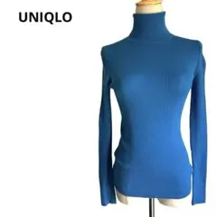UNIQLO ニット カットソー タートルネック 長袖 ウール100% M 青