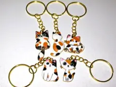 【三毛猫 キーリング 5種類セット】B 猫 ねこ ストラップ キーホルダー