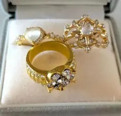 指輪　リング3点セット　ゴールド　フラワー　ハート