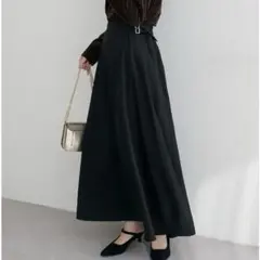 natural couture ハイウエスト ロングフレアスカート ベルト 黒のサムネイル