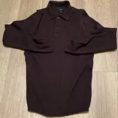 H&M リブニット ポロシャツ ダークブラウン