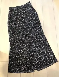 美品♡花柄 ロングタイトスカート ブラック