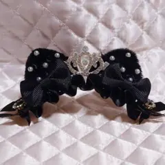 ぬい服 ヘッドドレス 10〜11cm 猫耳 黒 ティアラ パール K121のサムネイル