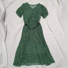 INGNI 花柄 緑色 半袖シャツワンピース