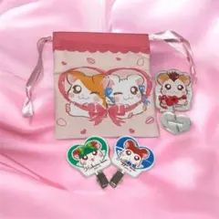 【新品】とっとこハム太郎 4点セット プチ巾着 アクリルスタンド ヘアクリップ