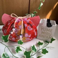 猫耳　巾着　浴衣　和装　ちりめん風