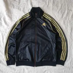 00s アディダス レザー調 トラックジャケット 黒 光沢 Y2K グランジ