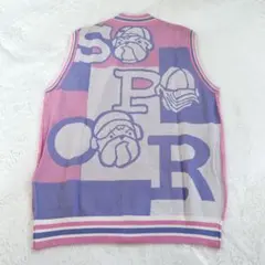 VARENZA UOMO ニットベスト ビッグイラスト ブルドッグ 犬 ゆったり