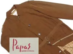 パパス PAPAS ロングステンカラーコート Mサイズ 茶ブラウン チェック