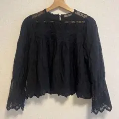 NICECLAUPレース ブラック 長袖ブラウス　フリーサイズ