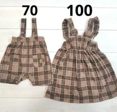 テータテート　サロペット　ワンピース　ジャンスカ　お揃い　てちくま　70 100