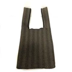 【人気】　ギザギザ模様　手提げ　ニットバッグ　ブラウン