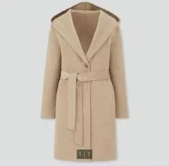 ユニクロ ダブルフェイスフーデットコート ベルト付き31 BEIGE XLサイズ