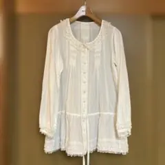 ピンクハウス　チュニック　ブラウス　ホワイト　ピンタック　レースフリル　長袖