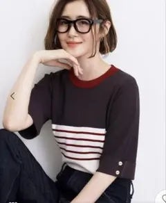 ✨大人気✨　grove やわらかドライタッチ 袖メッシュ編みニット 完売カラー
