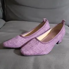 紫色 パンプス 太ヒール22.5