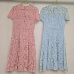 レディースワンピース レース ピンク色　水色 M セット