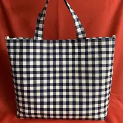 ハンドメイド トートバッグ ギンガムチェック ネイビー